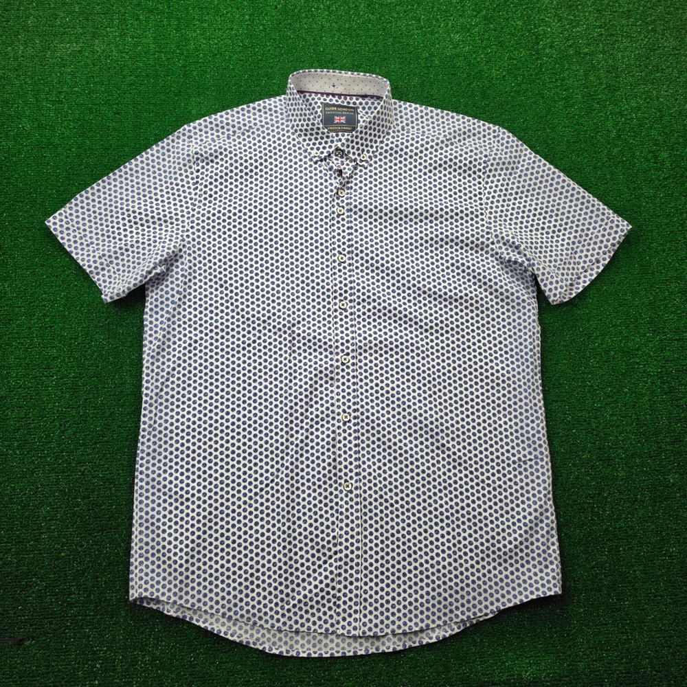 Guide London Premium Range Geometric Button Down Shirt Mens XL Slim Stretch